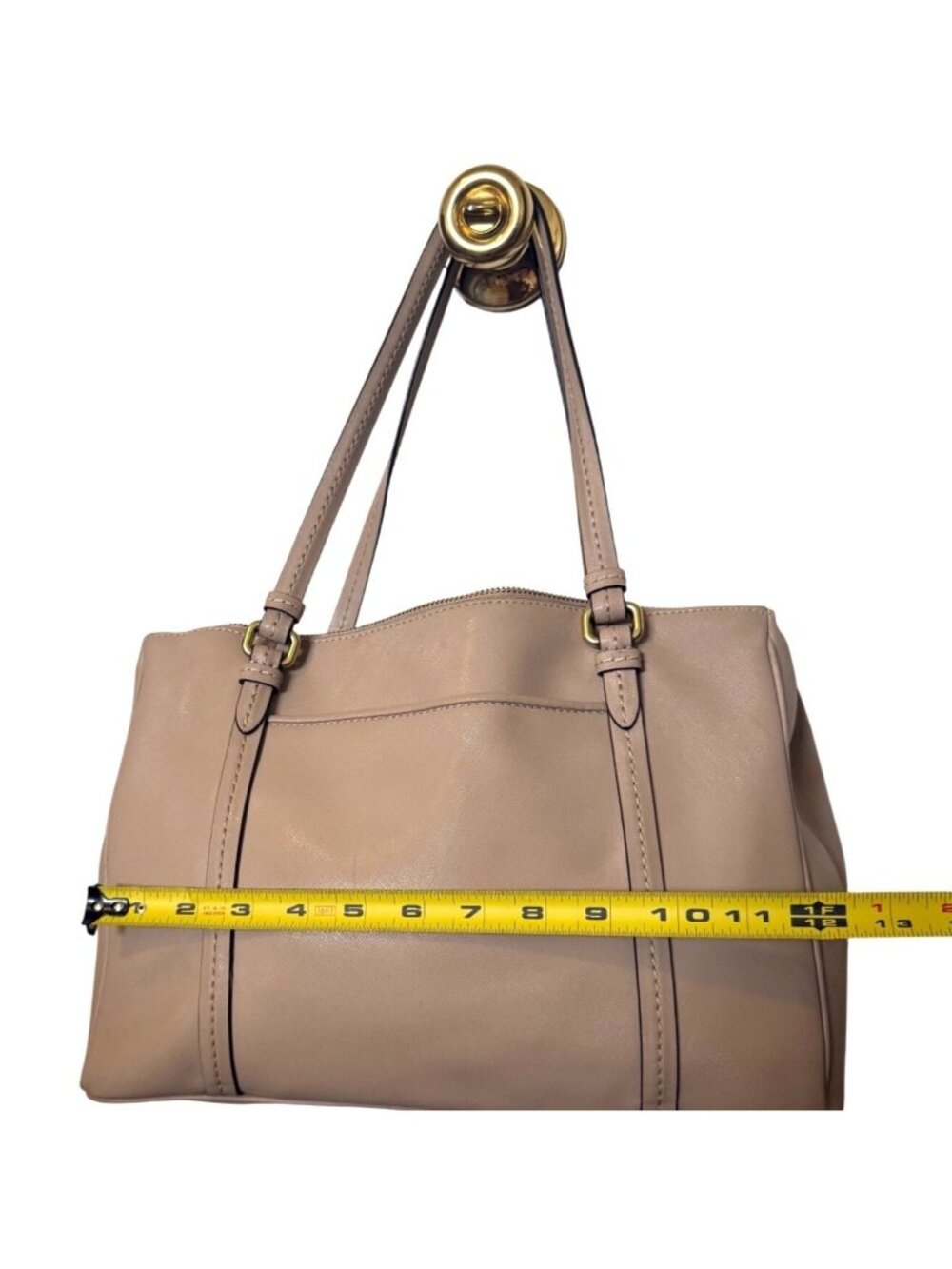 Coach Peyton Jordan Sand Saffiano Leather Double Zip Carryall Bag F25669 Gold - Picture 10 of 12